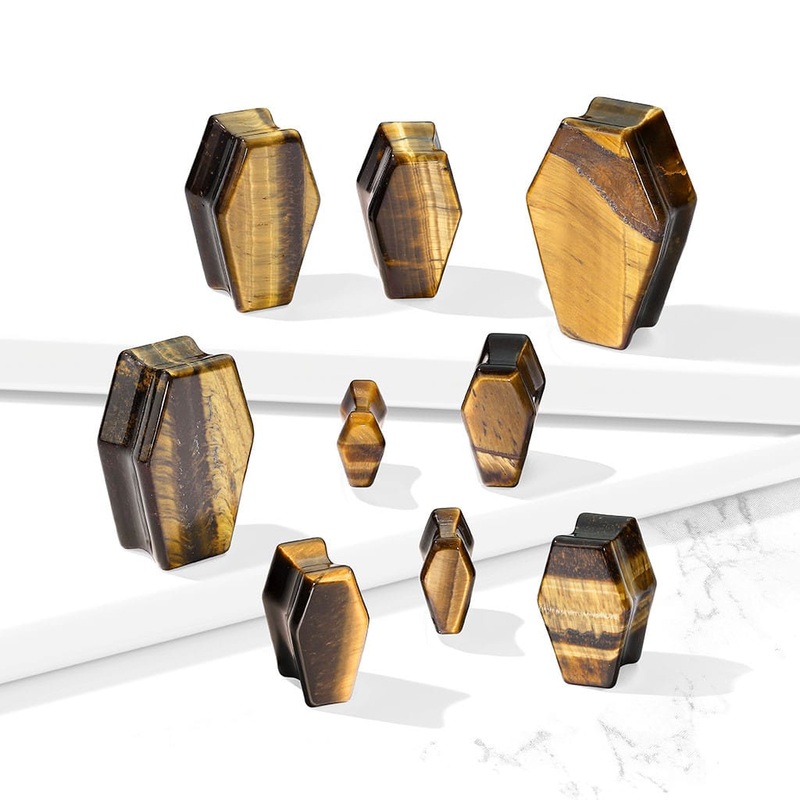 Coffin Tiger’s Eye Double Flare Stone Plugs (2 gauge – 1 inch) 2 g