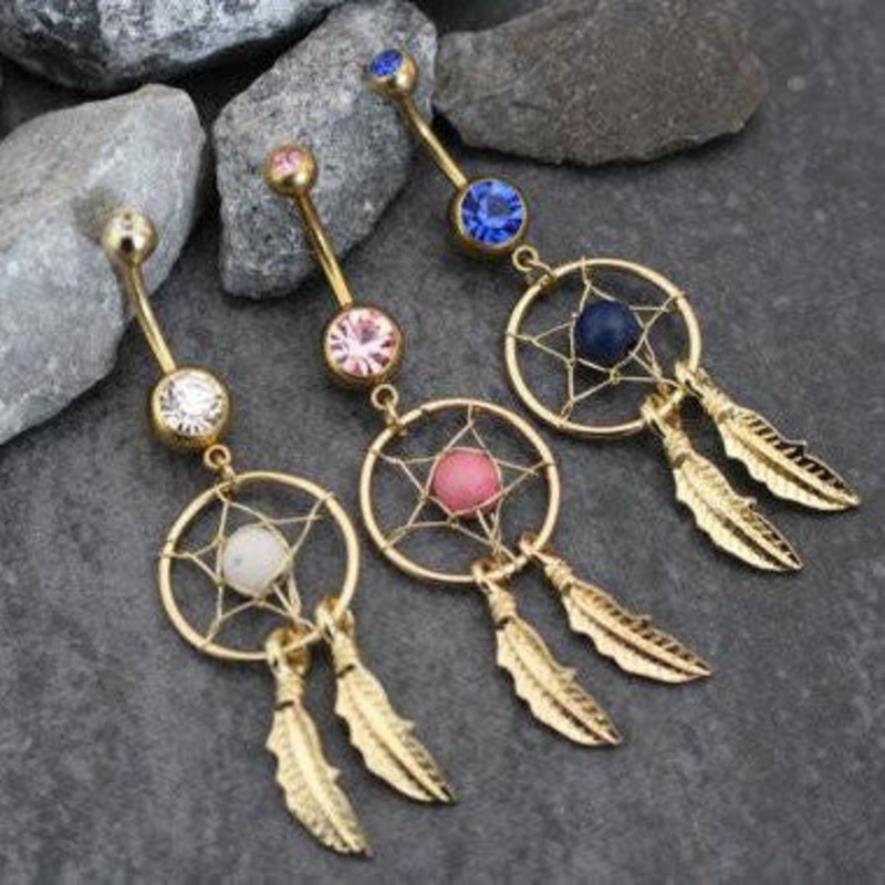 Dreamcatcher Belly Button Ring Baby Pink