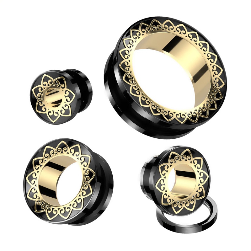 Gold Filigree Rimmed Flesh Tunnels (0 gauge – 1 inch) 0 g