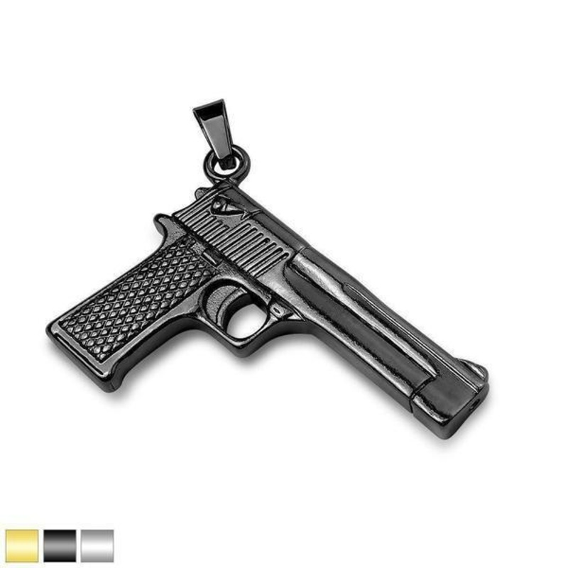 Gun Stainless Steel Pendant Black
