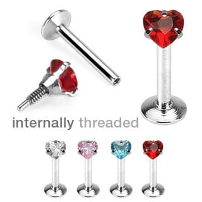 Heart Gem Labret Ring (16 gauge) Clear