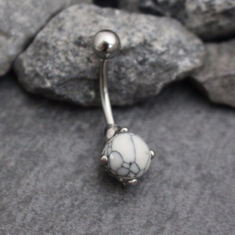 Ivory Howlite Stone Belly Button Piercing Stud