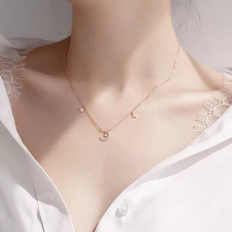 Libra Dainty Cute Moon Star Chain Choker Necklace Gold