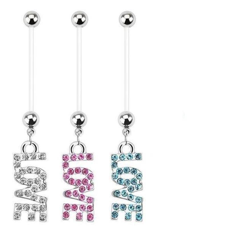 LOVE Pregnancy Belly Bar 14G Aqua
