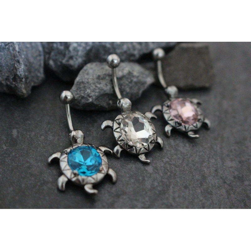 Lucia Crystal Turtle Belly Stud White