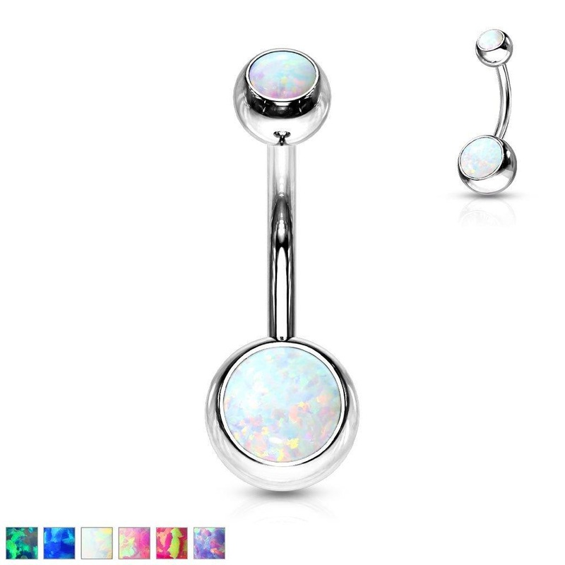 Opal Ball Belly Bar 14G Blue
