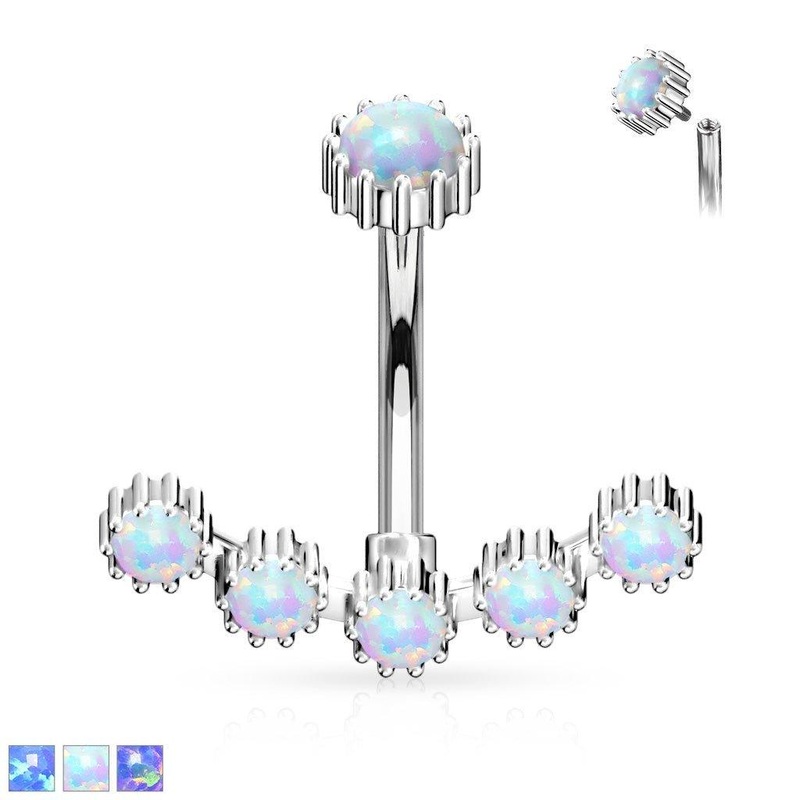 Opal Curve Belly Bar 14G Blue
