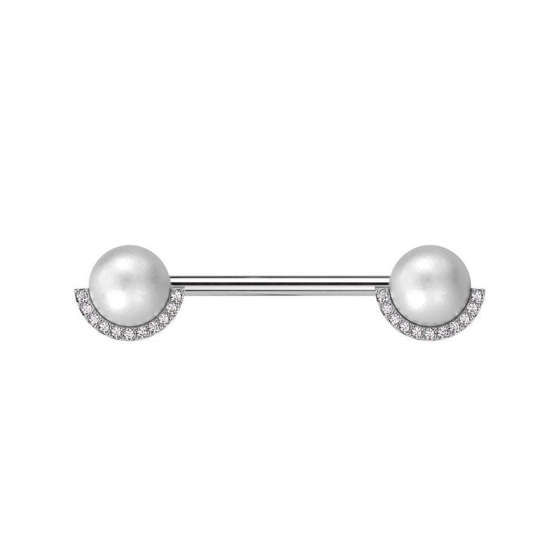 Pearl Nipple Bar 14G Gold