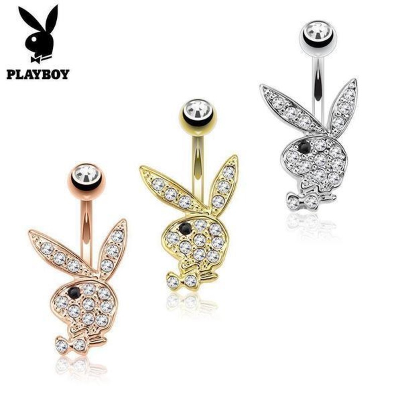 Playboy Paved Bunny Belly Bar 14G Gold