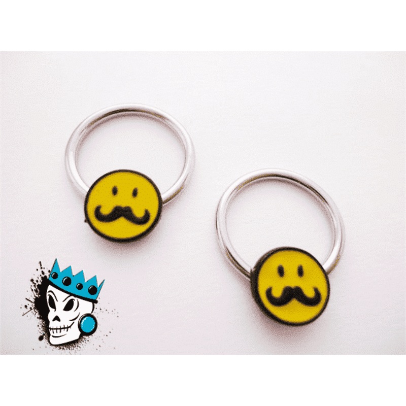 Smiley Mustache Captive Bead Rings (14 gauge) 14 g