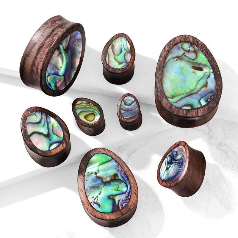 Sono Wood Oval Plugs with an Abalone Shell Inlay (0 gauge – 1 inch) 0 g