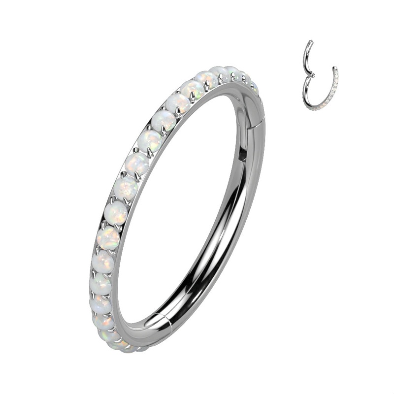 Titanium Side Opal Paved Hinged Ring 16G 8mm