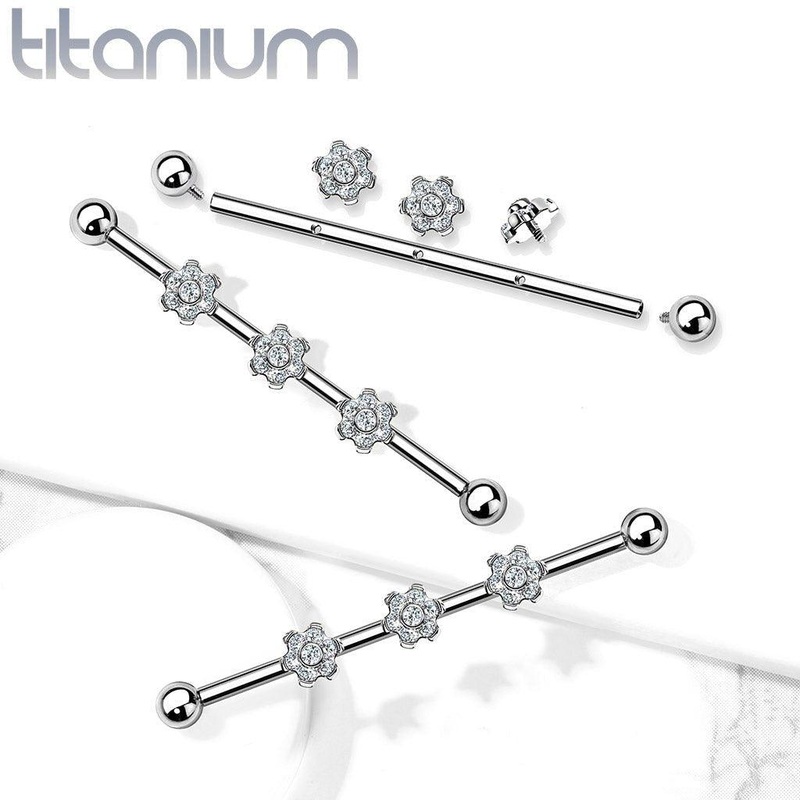 Titanium Triple Flower Industrial 14G 38mm
