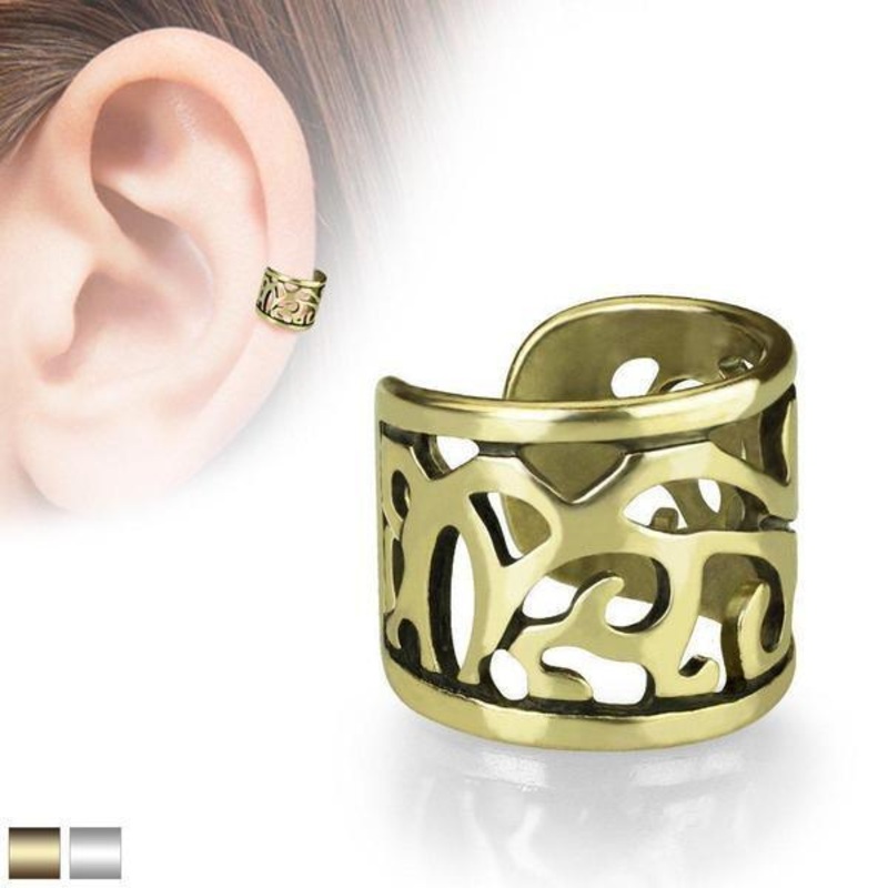 Wide Filigree Non-Piercing Ear Cuff Gold