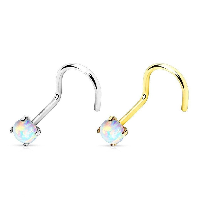 14kt Gold Opal Nose Screw 20G White Gold