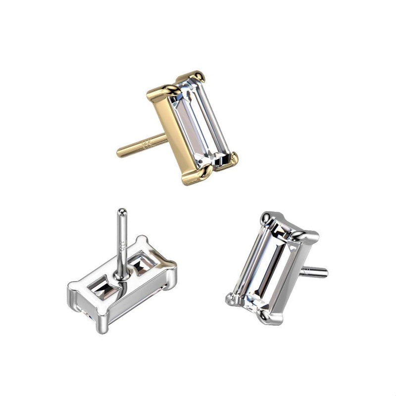 14kt Gold Threadless Baguette Top White Gold