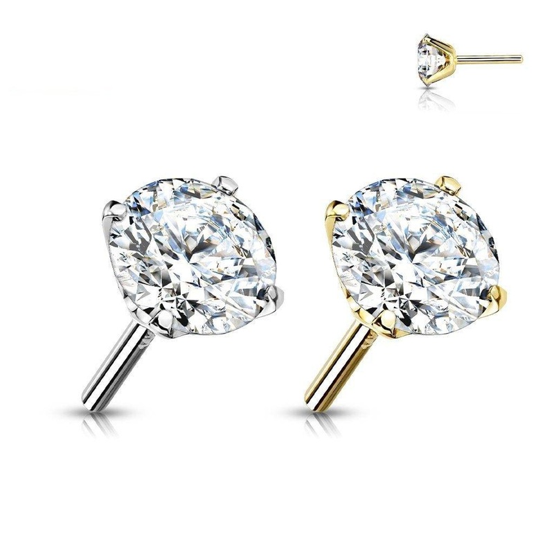 14kt Gold Threadless Gem Top White Gold 2mm