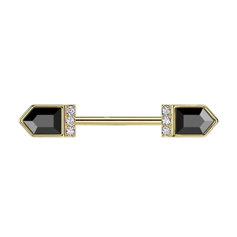 Black Baguette Nipple Bar 14G Gold