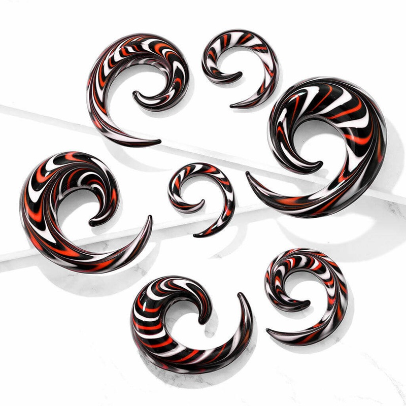 Black, Red, and White Glass Spirals (4 gauge – 5/8 inch) 4 g