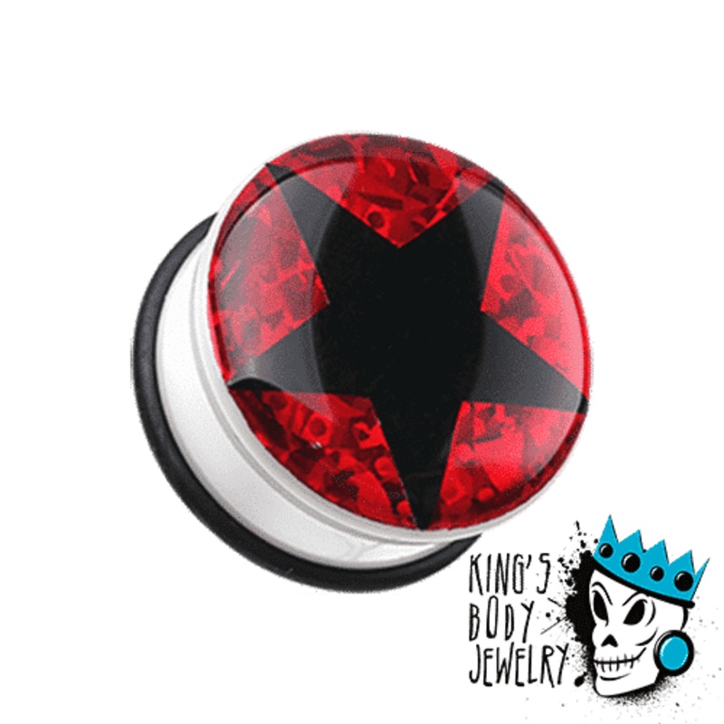 Black Star with Red Glitter Plugs (2 gauge – 1 inch) 2 g