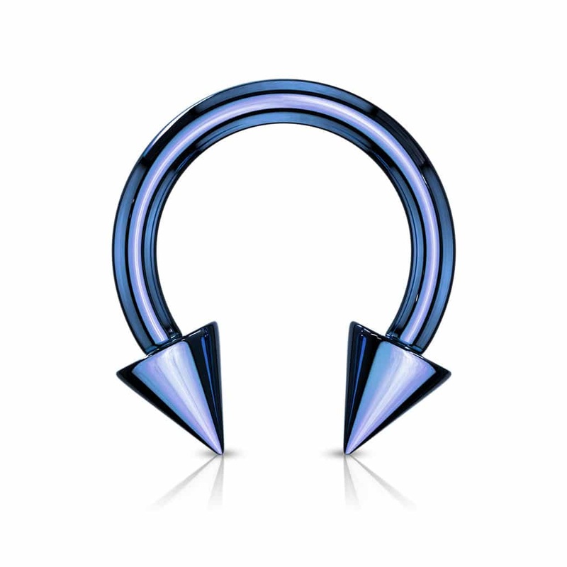 Blue Steel Circular Barbells with Spikes (16 gauge – 12 gauge) 16 g 3/8″