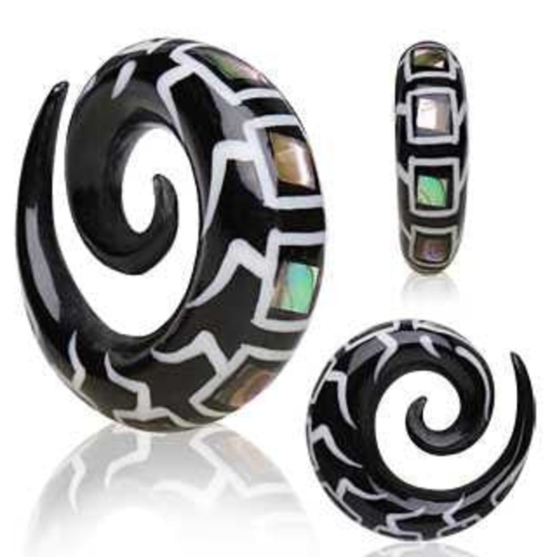 Buffalo Horn Spirals w/ Abalone Shell Inlay (2 gauge – 00 gauge) 2 g