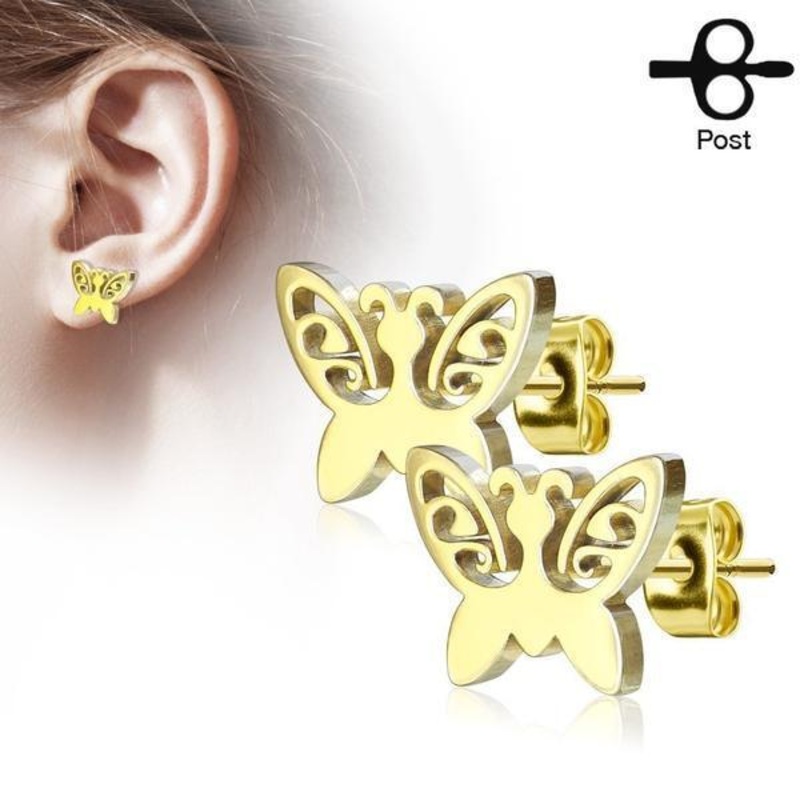 Butterfly Earrings Pair Gold