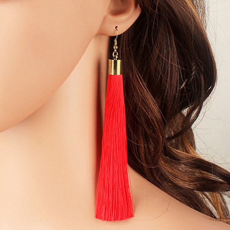 Dena Ethnic Long Dangle Fringe Tassel Earrings Black
