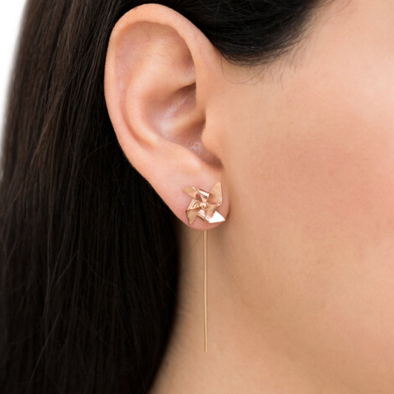 Dunya Unique Origami Pinwheel Windmill Wired Drop Earrings Rose Gold