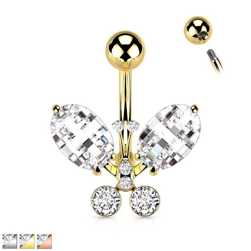 Faceted Gem Butterfly Belly Bar 14G Gold