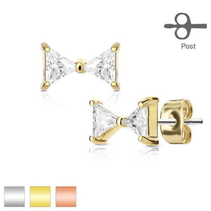 Gem Bow Earrings Pair Rose Gold