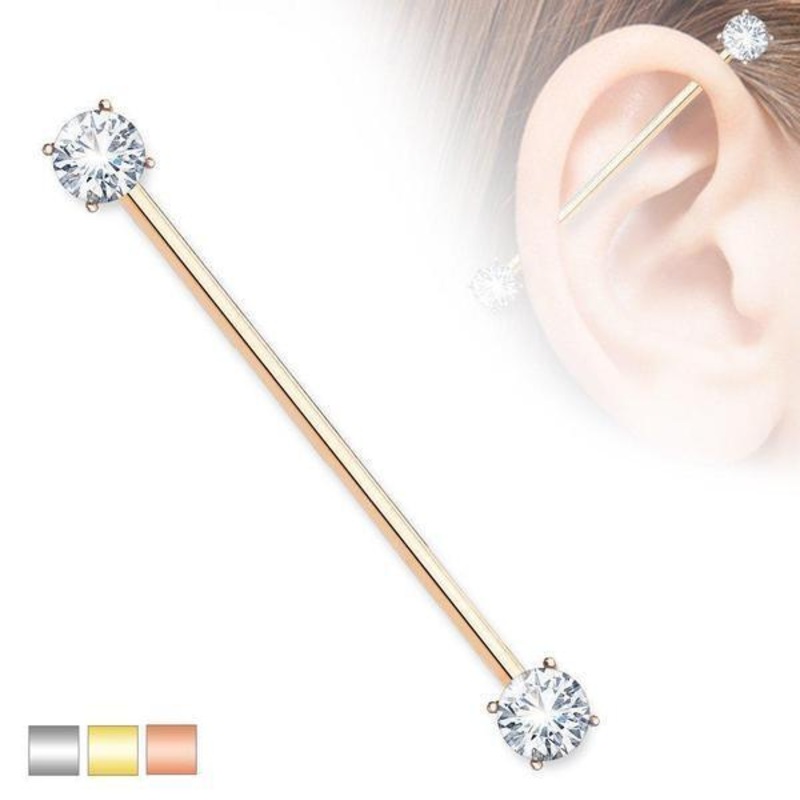 Gem End Industrial Bar 14G 38mm Gold
