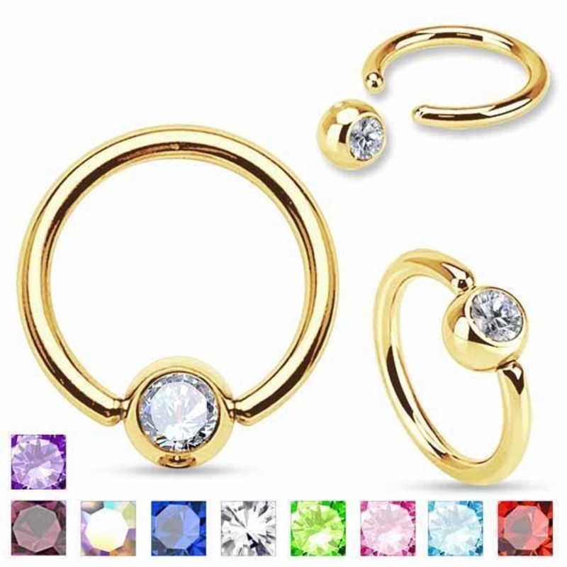 Gold IP Gem Captive Ring 16G 14G 16G 8mm Purple