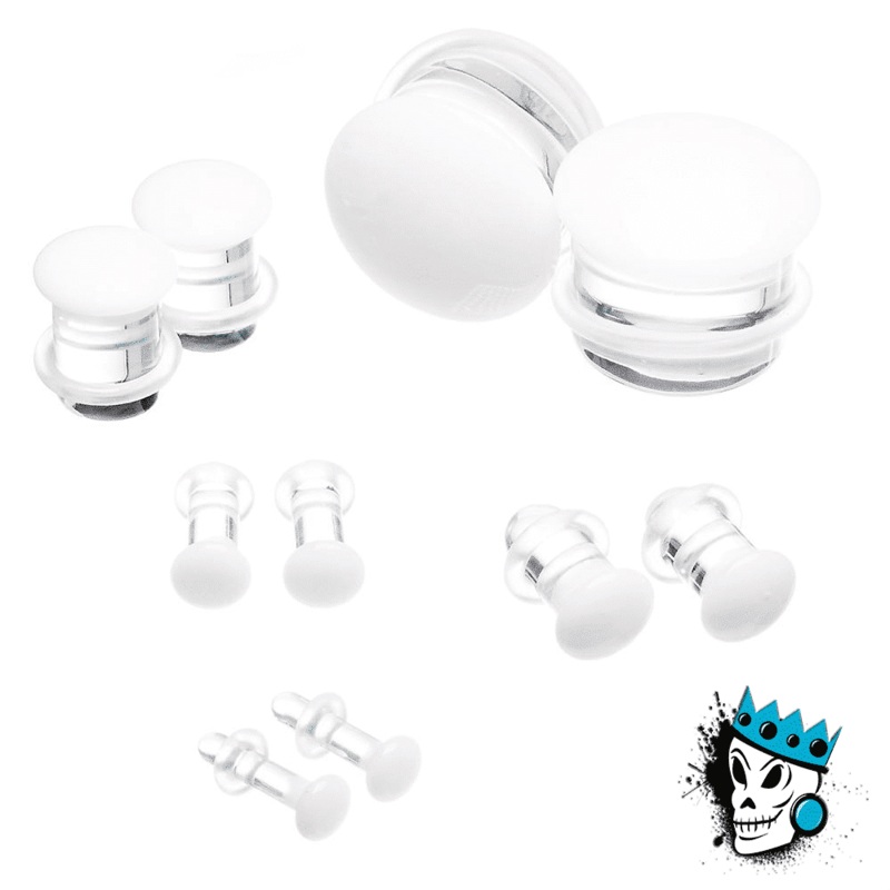 Gorilla Glass White Color Front Single Flare Plugs (12 gauge – 1 inch) 12 g