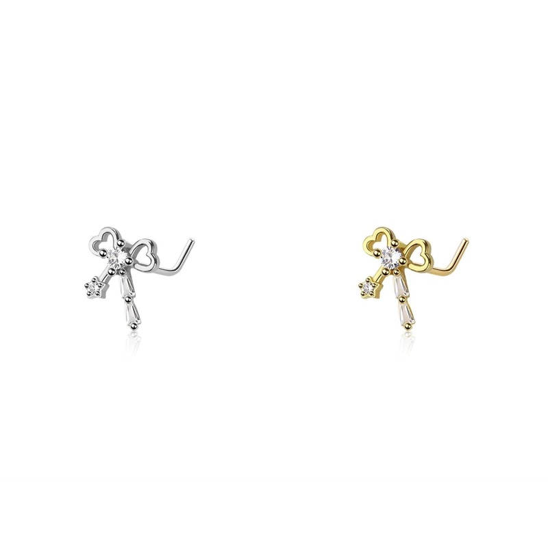 Heart Bow Nose L Bend 20G Gold
