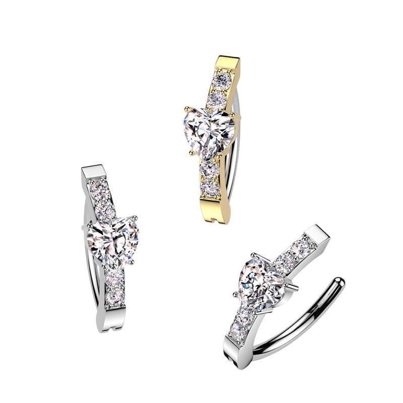 Heart Hinged Belly Bar 14G Gold