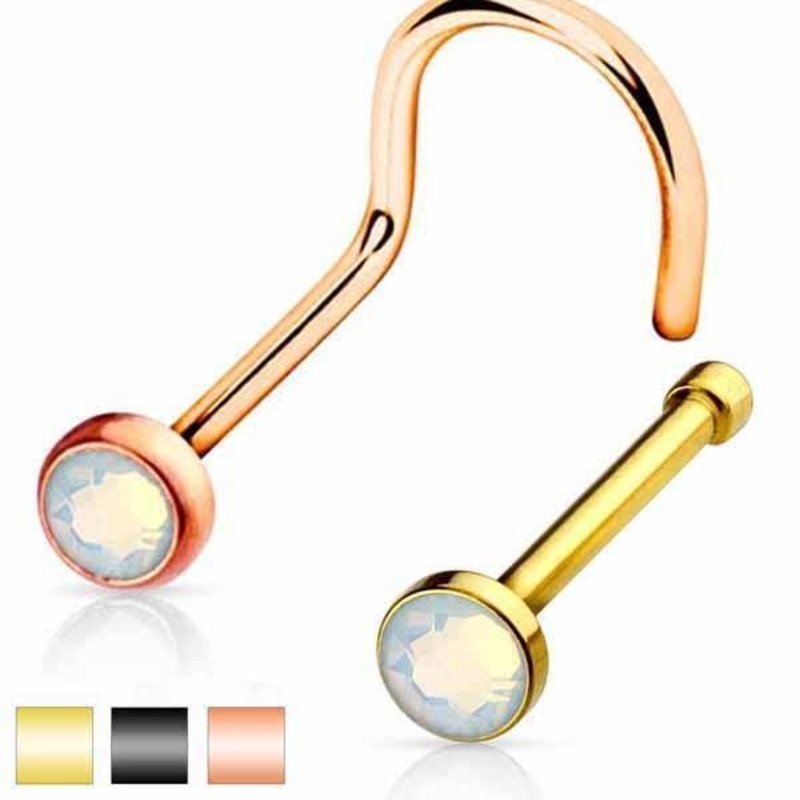 IP Opalite Nose Screw-Bone 20G Black Nose Bone