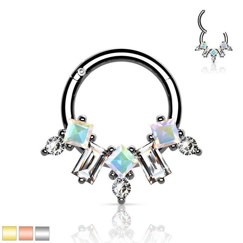 Multi Gem Hinged Ring 16G 8mm Gold