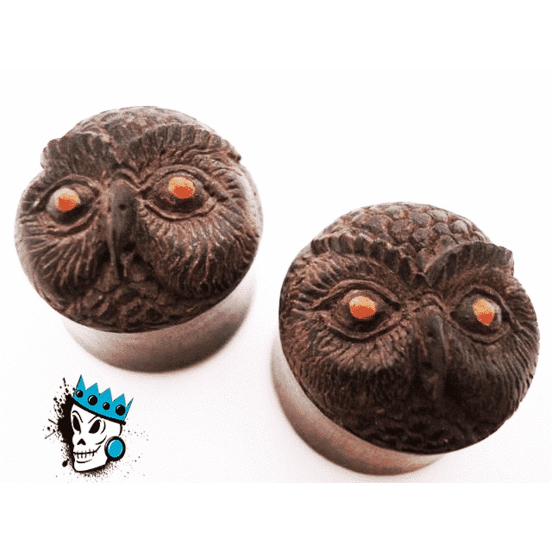 Organic Ebony Wood Owl Plugs (15/16 inch) 15/16 inch