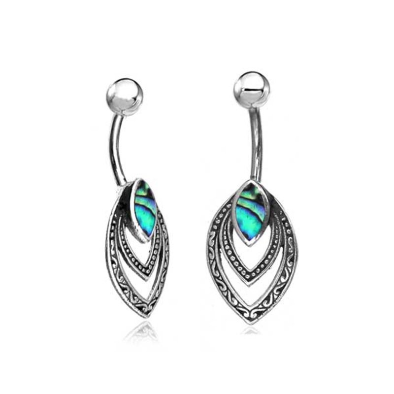 Shell Chevron Belly Bar 14G Gold