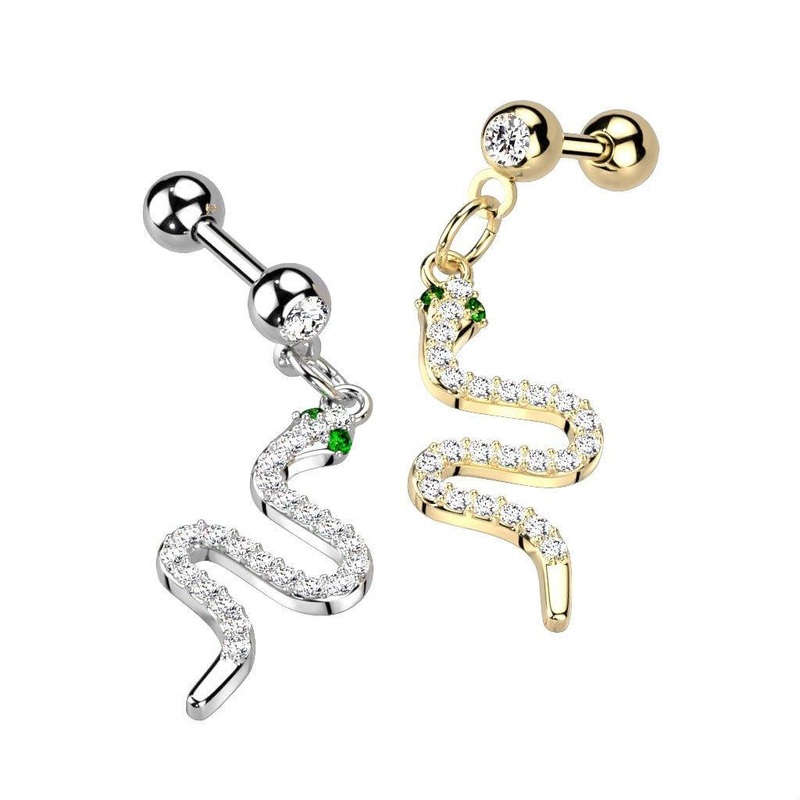 Snake Dangle Cartilage Bar 16G Gold