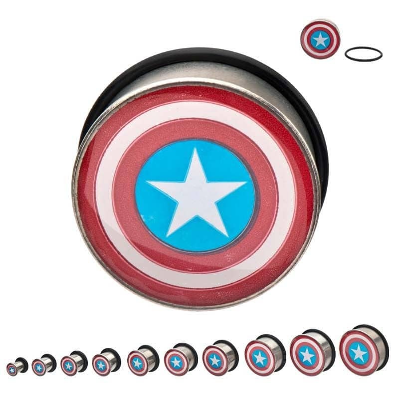 Steel Captain America Marvel Plugs (7/8 inch) 7/8 inch