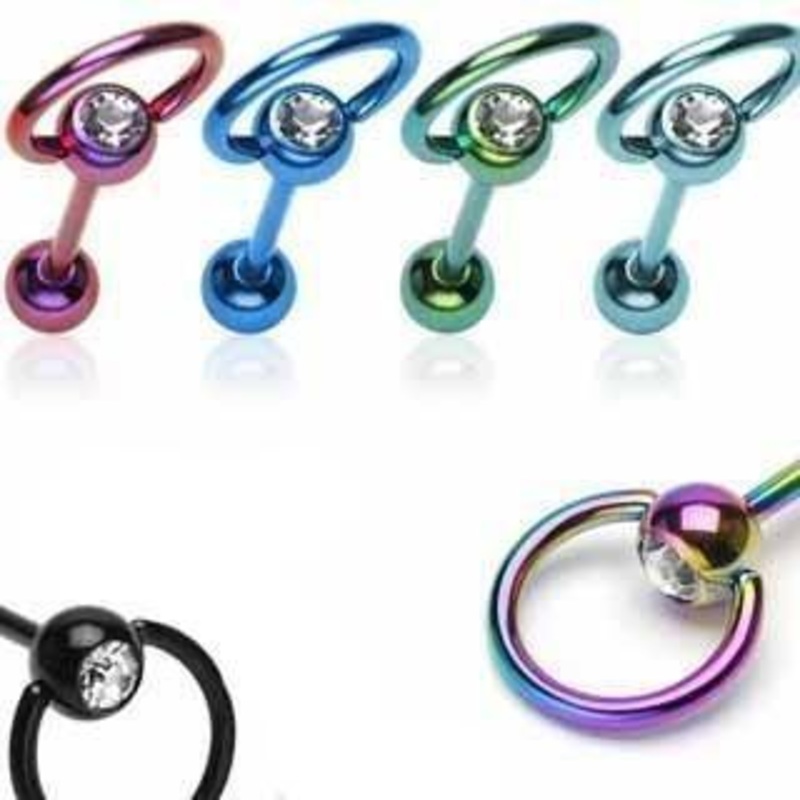 Titanium IP Gem Barbell with Ring 14G Black