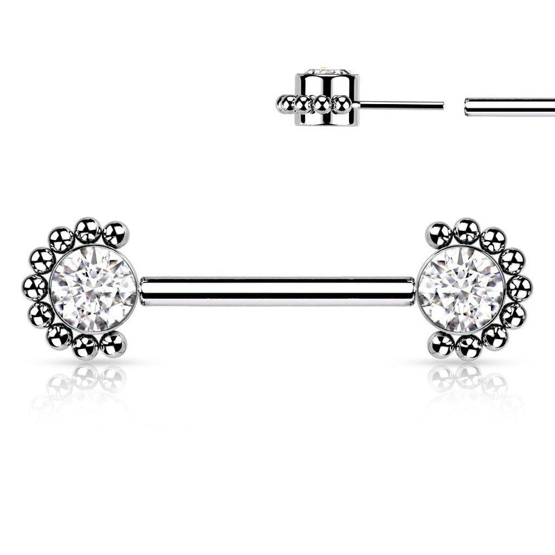 Titanium Threadless Gem Bead Nipple Bar