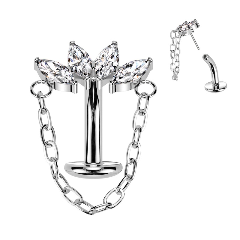 Titanium Threadless Marquise Chain Belly Bar