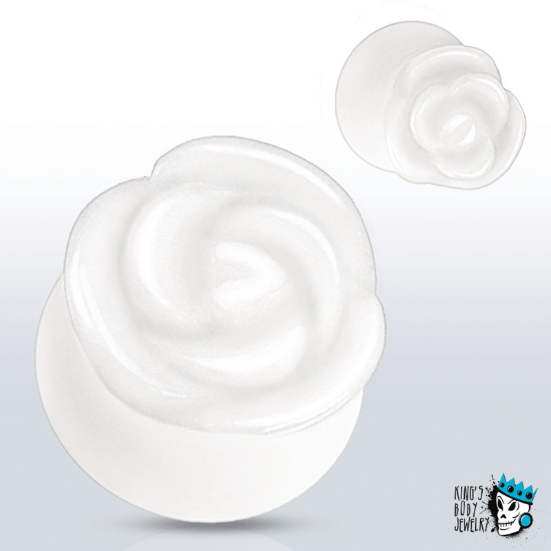 White Jade Rose Carved Stone Plugs (2 gauge – 13/16 inch) 2 g