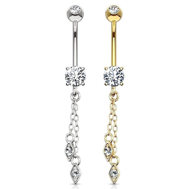 14kt Gold Chain Dangle Belly Bar 14G White Gold