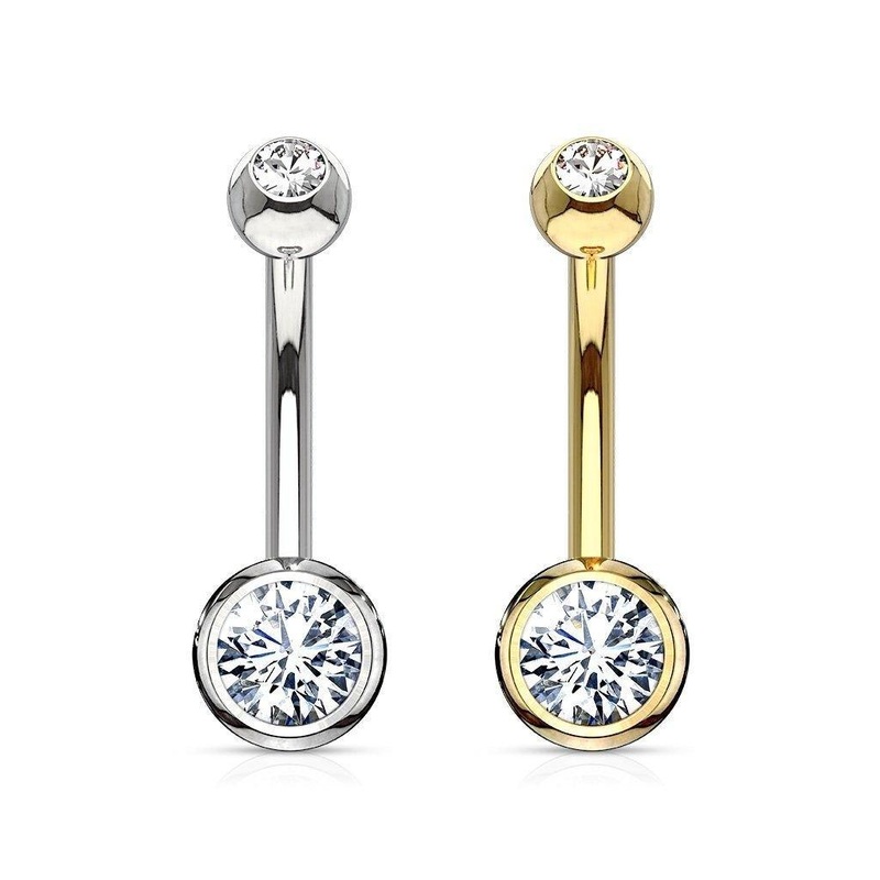 14kt Gold Gem Ball Belly Bar 14G White Gold 8mm