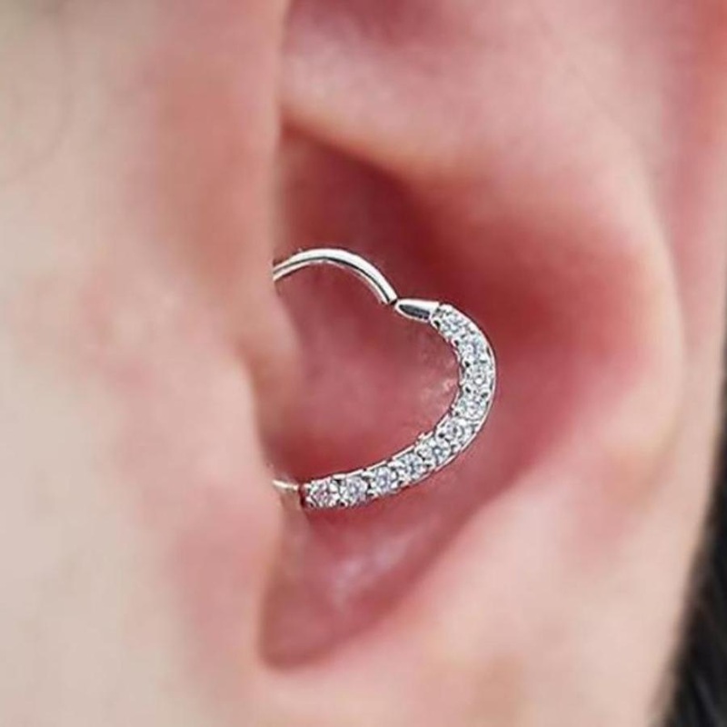 Amore Crystal Heart Daith Ear Piercing Pair of Piercings (2) Clear