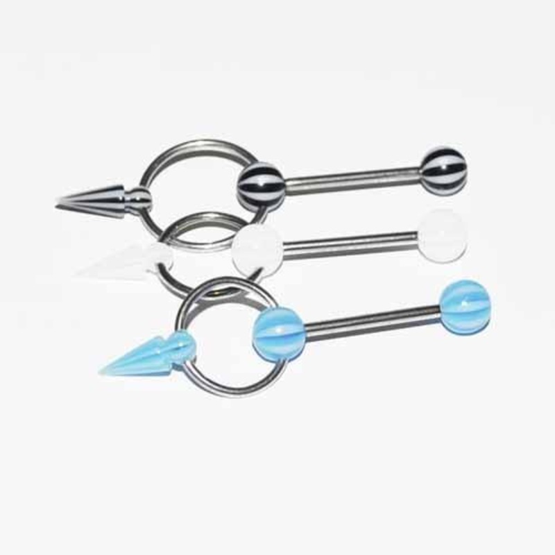Candy Stripe and Ring Barbell 14G Blue